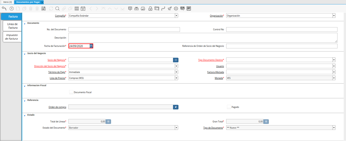 campo fecha de facturacion de la ventana documentos por pagar