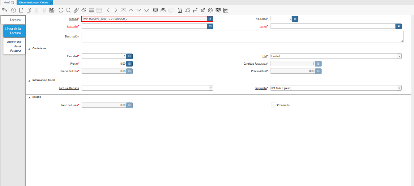 campo factura nota de débito