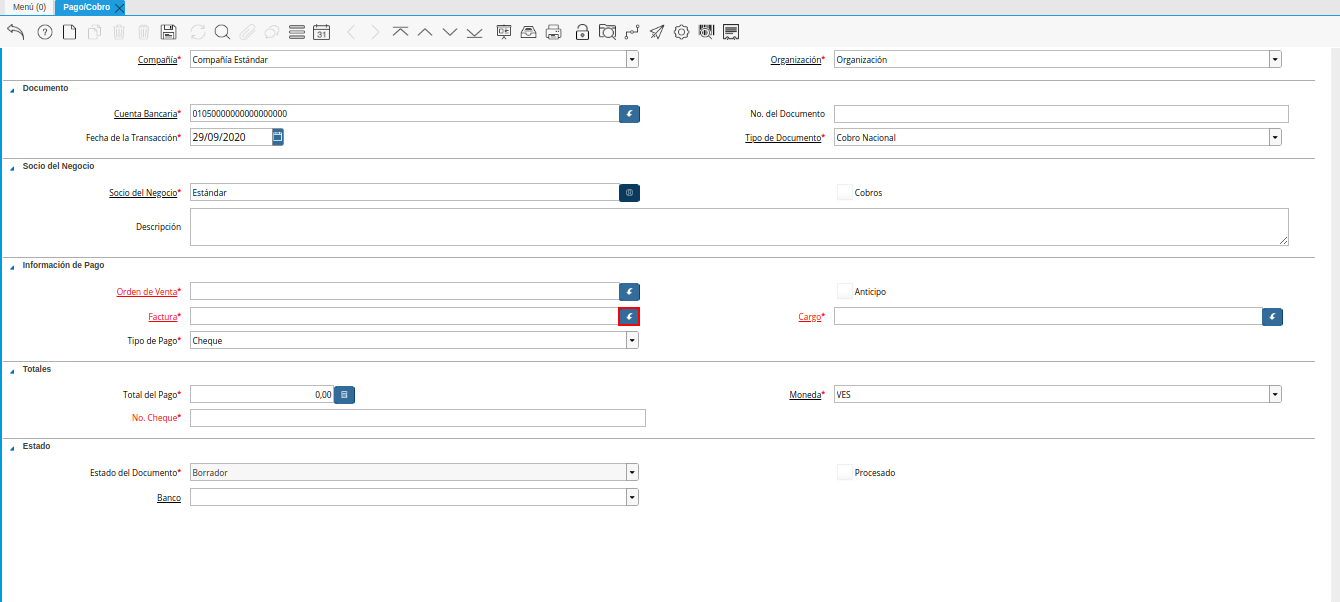 Identificador del Campo Factura