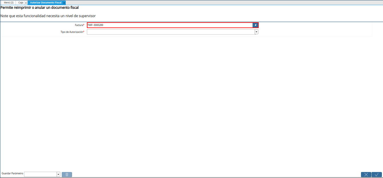 campo factura del proceso autorizar documento fiscal