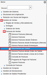 Menú de Factura por Cobrar
