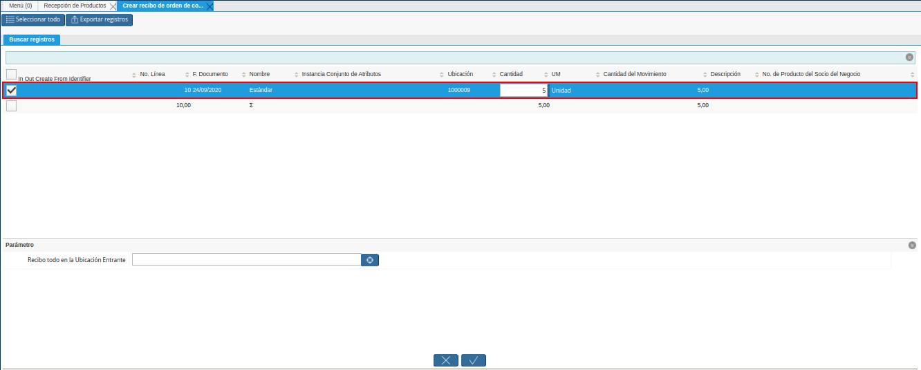 seleccion de factura de la ventana crear recibo de orden de compra o rma