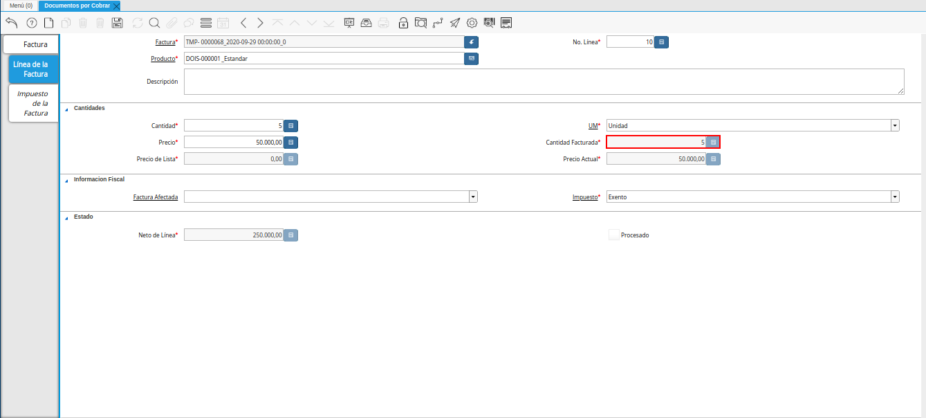 campo cantidad facturada