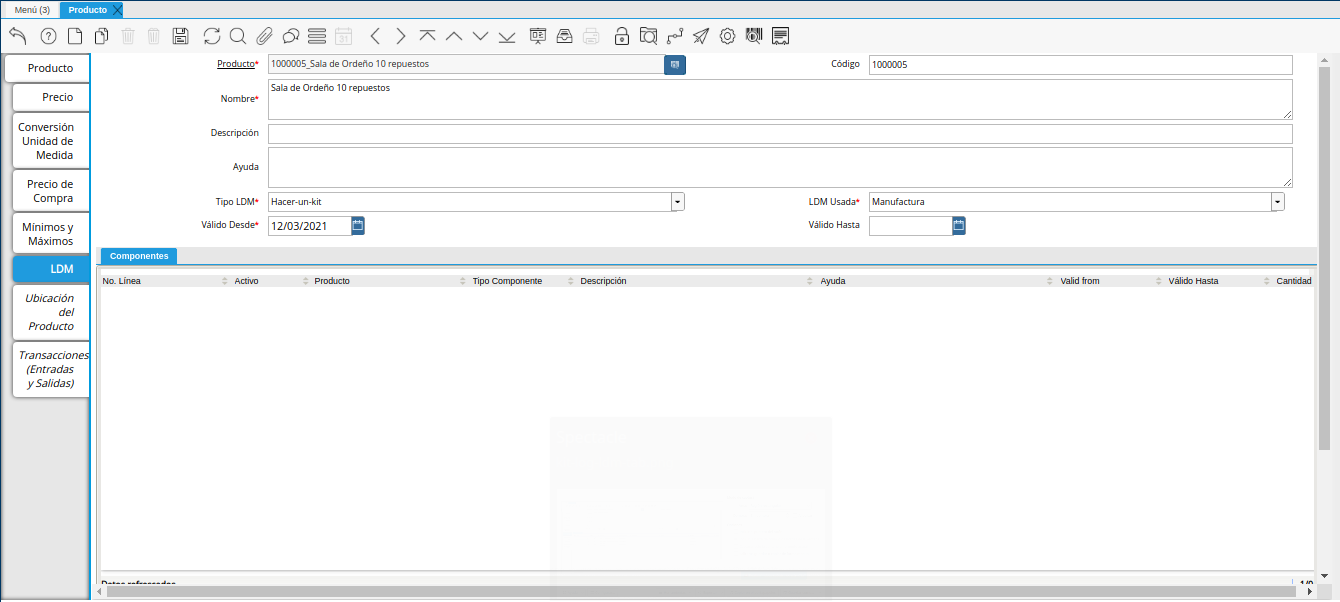 pestaña ldm del registro del kit