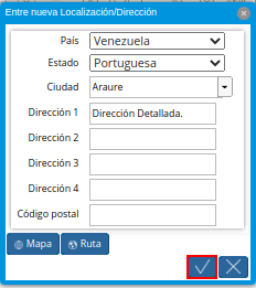 Ventana de Localización de la Pestaña Localización del Registro Proveedor