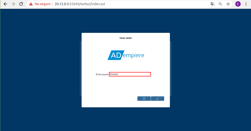 Ventana Login o Iniciar Sesión en ADempiere para Recuperar Contraseña