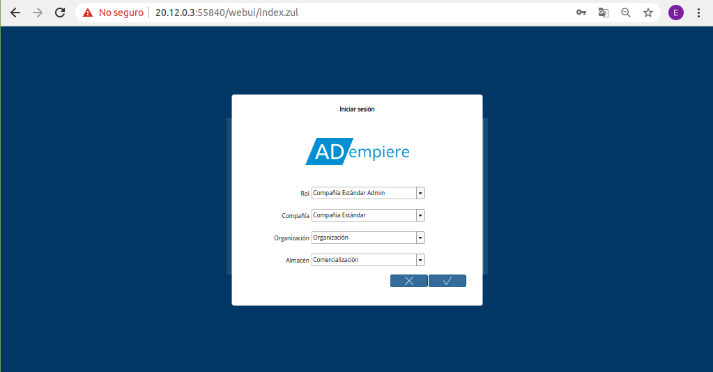 Ventana Login o Iniciar Sesión en ADempiere con Rol del Usuario