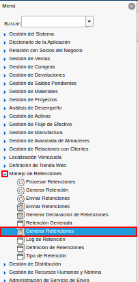 menú generar retenciones de cuentas por cobrar