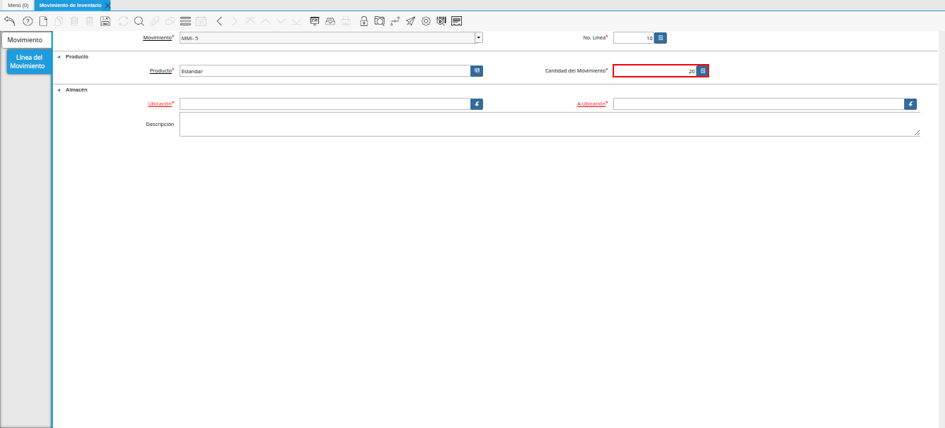 Campo Cantidad del Movimiento