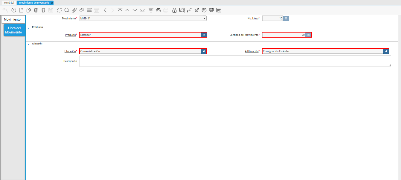 pestaña línea del movimiento