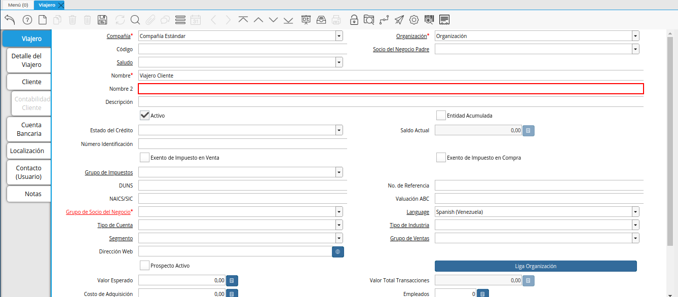 campo nombre dos de la ventana viajero