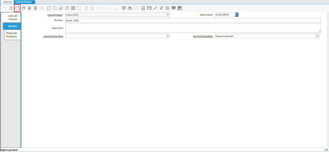 icono registro nuevo para lista de precios base