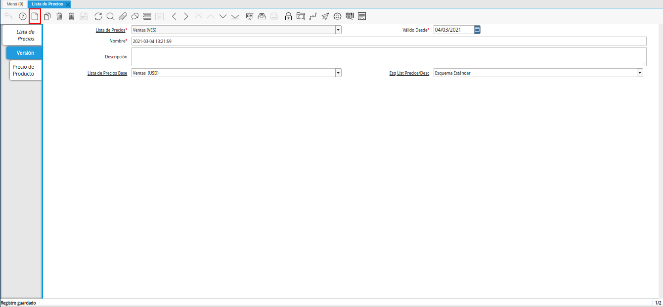 icono registro nuevo para lista de precios desde otra