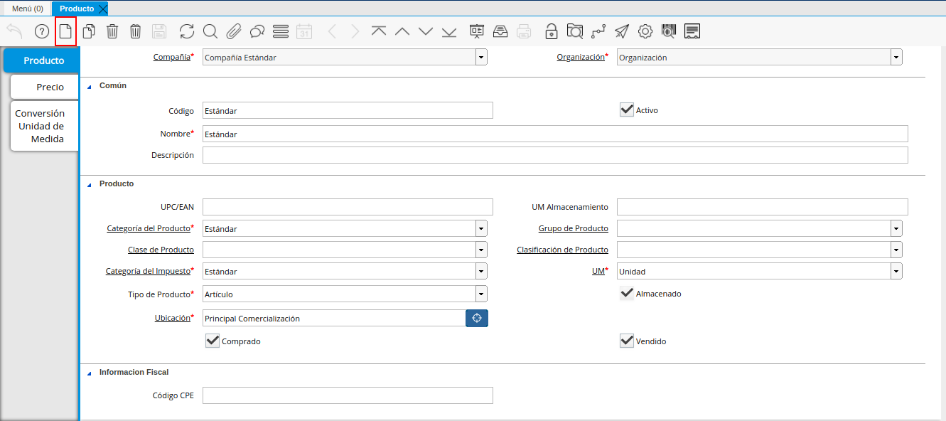 Icono Registro Nuevo de la Ventana Producto