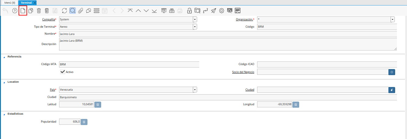 icono registro nuevo de la ventana terminal