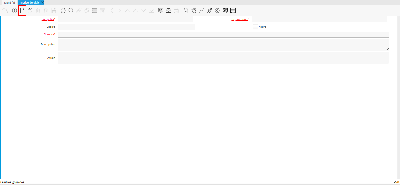 icono registro nuevo de la ventana motivo de viaje