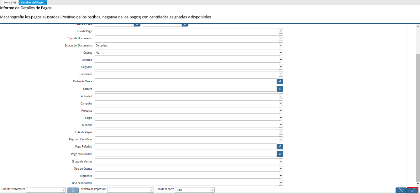 opción ok del reporte detalles del pago