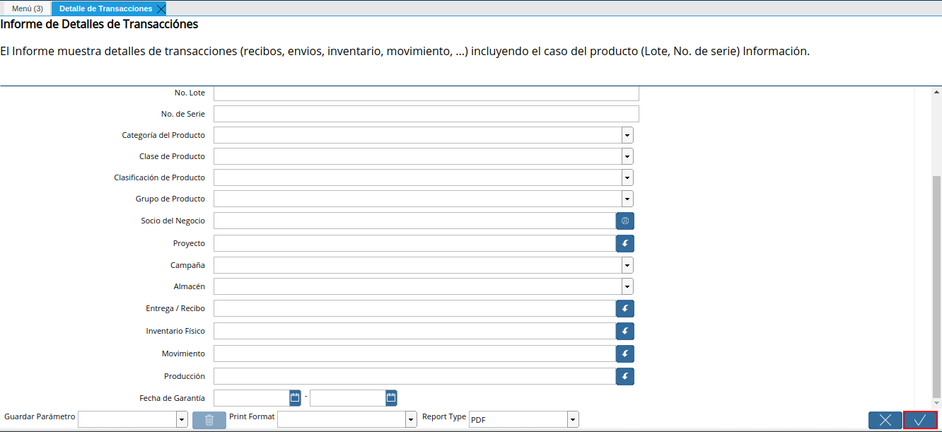 opción ok de la ventana detalle de transacciones