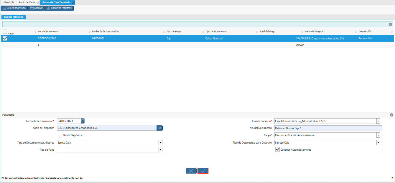 opción ok para ejecutar el proceso