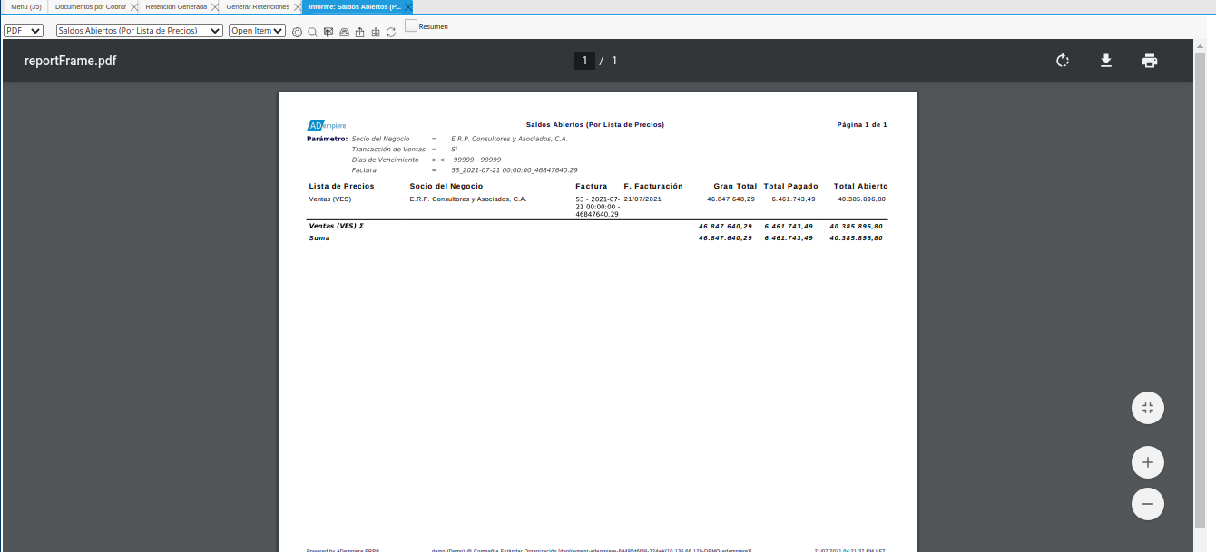 reporte de saldos abiertos