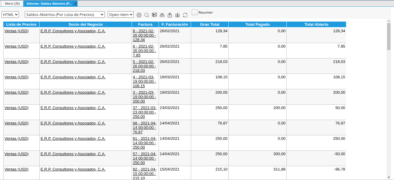 reporte de saldos abiertos