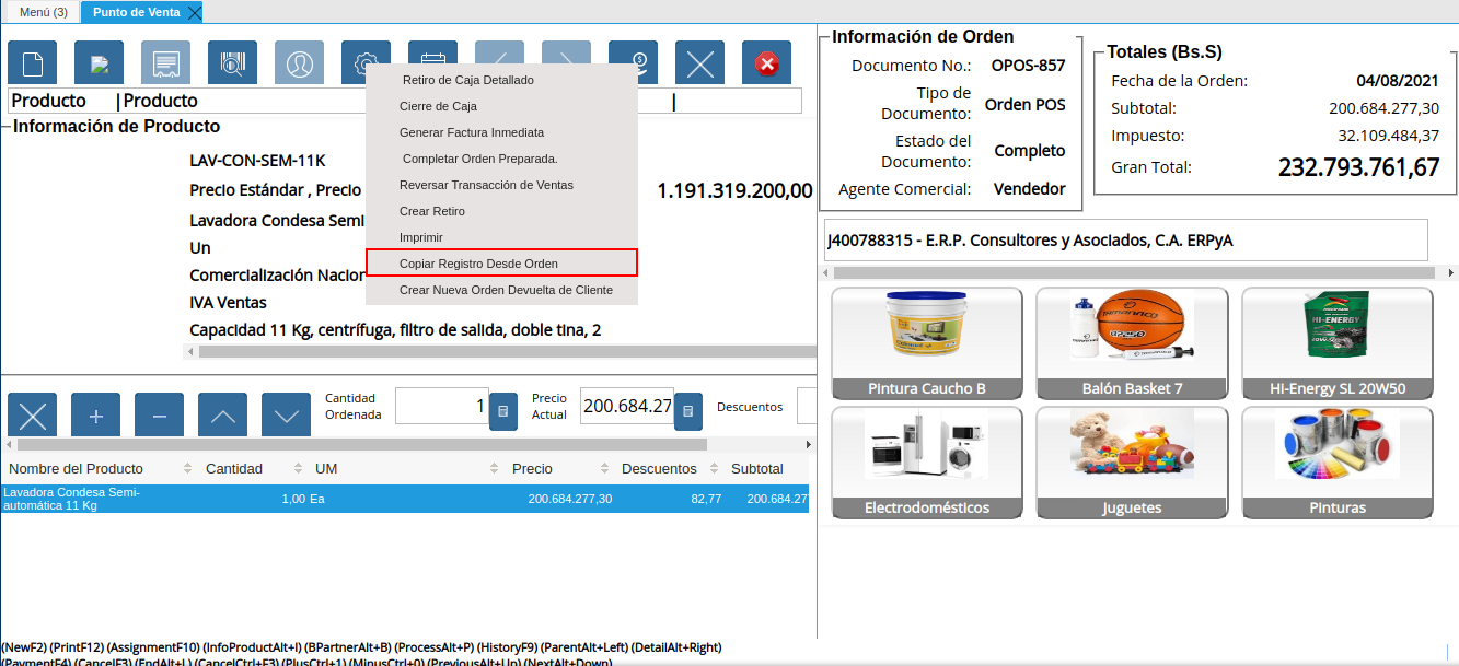 opción copiar orden desde otra