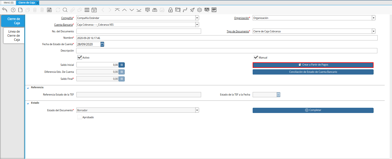 Opción Crear a Partir de Pagos