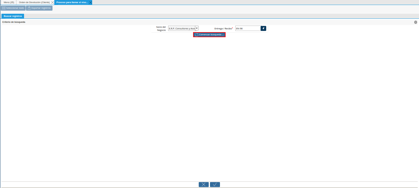 opción comenzar búsqueda del proceso