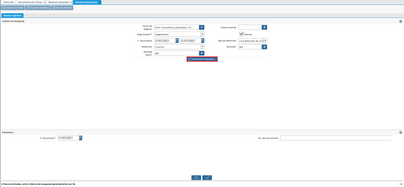 opción comenzar búsqueda