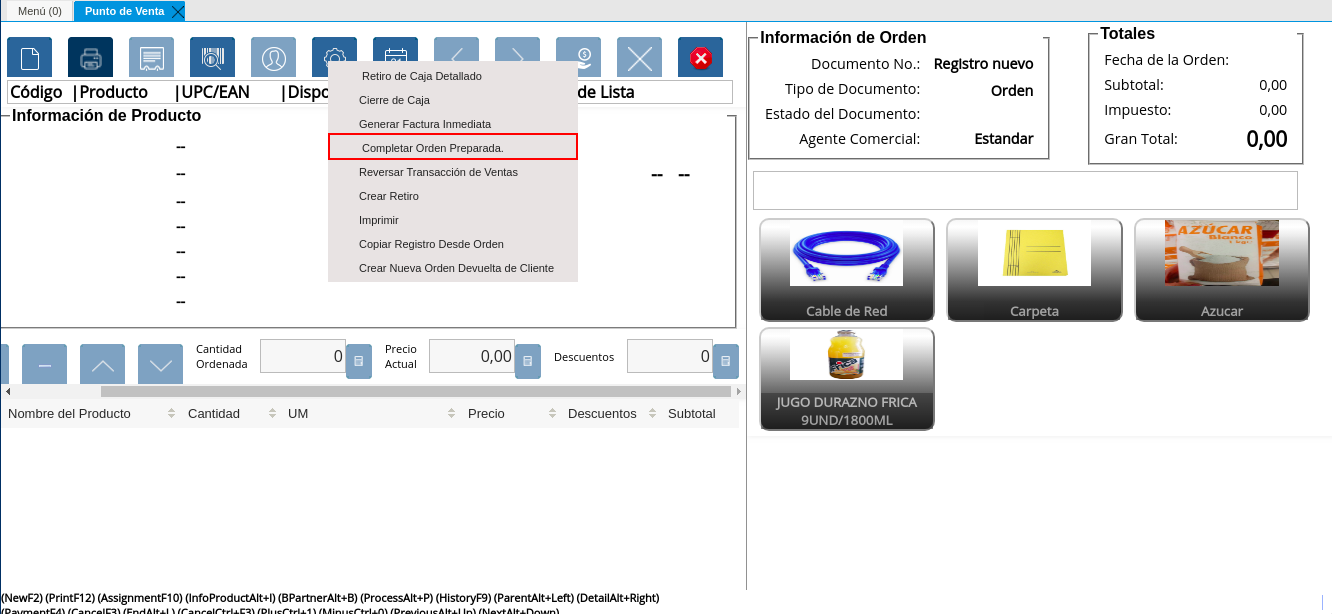 Opción Completar Orden Preparada del Icono Proceso de la Barra de Herramientas del Punto de Venta