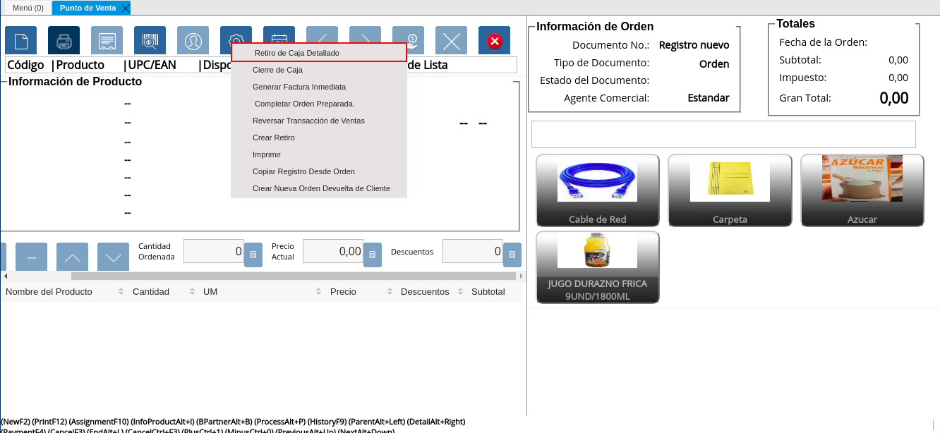 Opción Crear Retiro de POS del Icono Proceso de la Barra de Herramientas del Punto de Venta