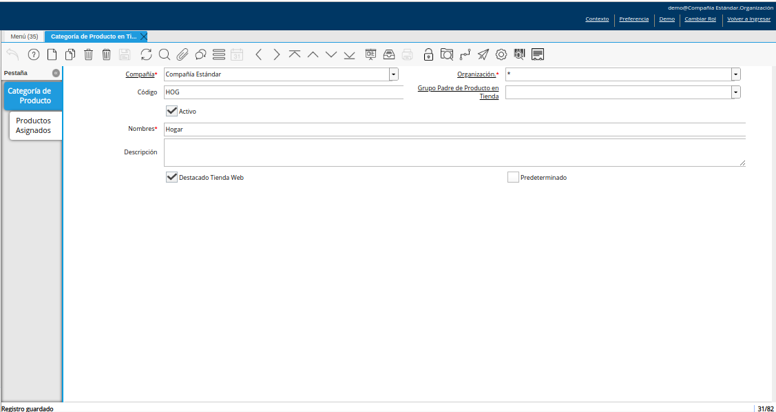 registro de categoría padre