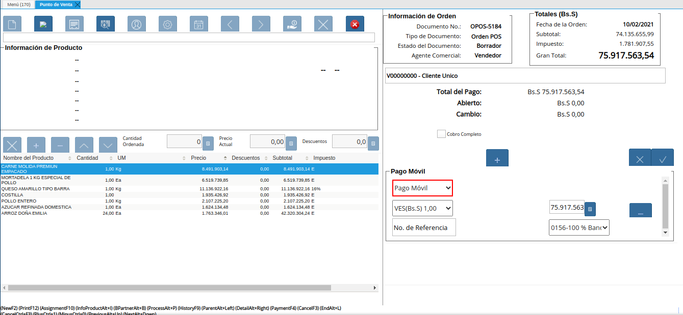 Campo Forma de Pago del Pago Especial del Icono Pago de la Ventana Punto de Venta