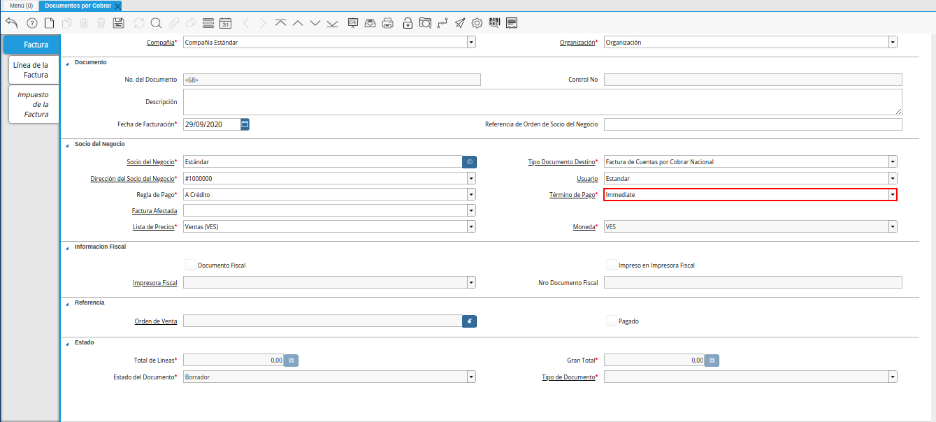 Campo Término de Pago