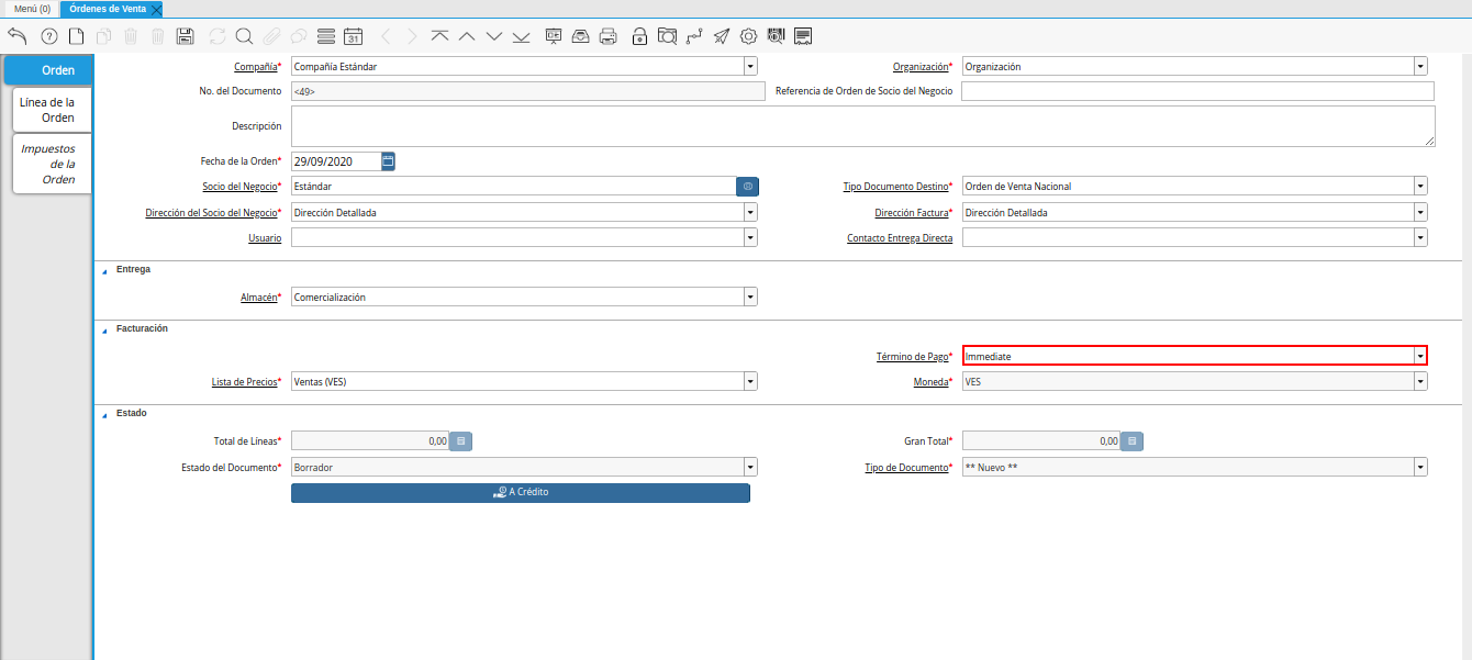 campo término de pago