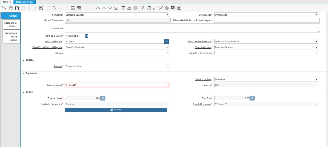 Campo Lista de Precios