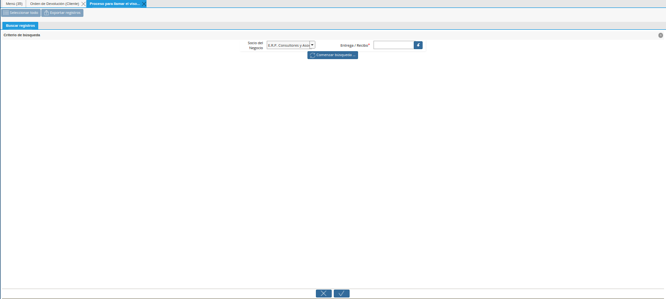 ventana del proceso para crear desde entrega