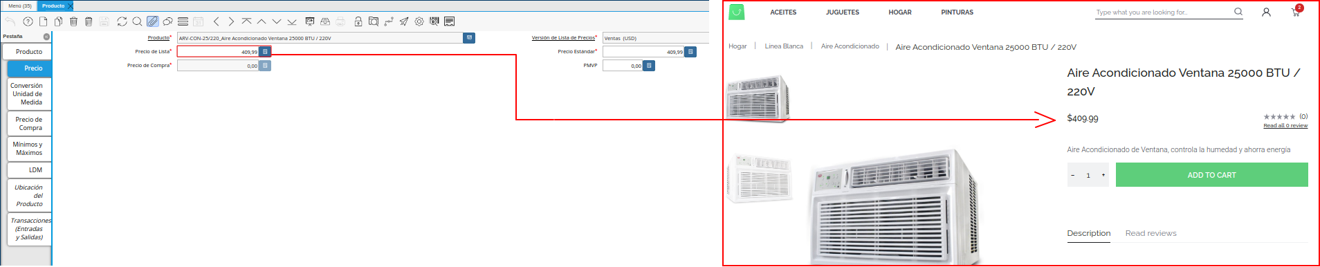 precio del producto en ADempiere