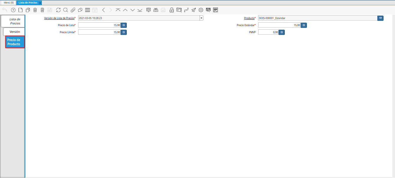 pestaña precio producto