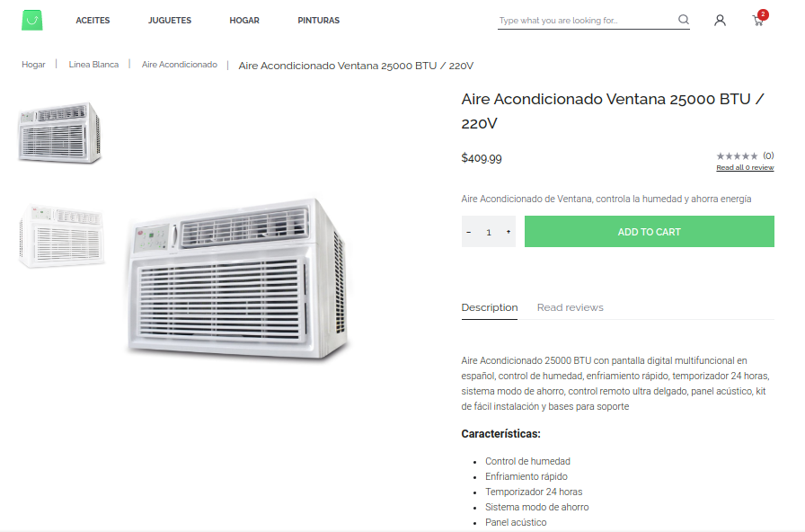 registro del producto en el e-commerce