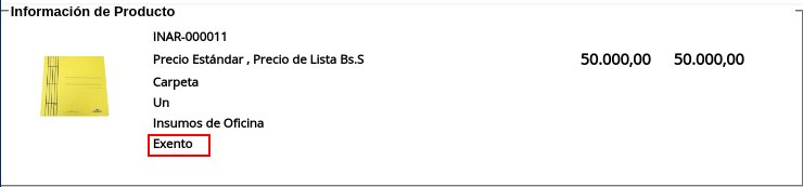 Campo Categoría del Impuesto del Producto de la Sección Información de Producto de la Ventana Punto de Venta