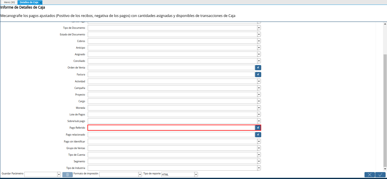 campo pago referido del reporte detalle de caja