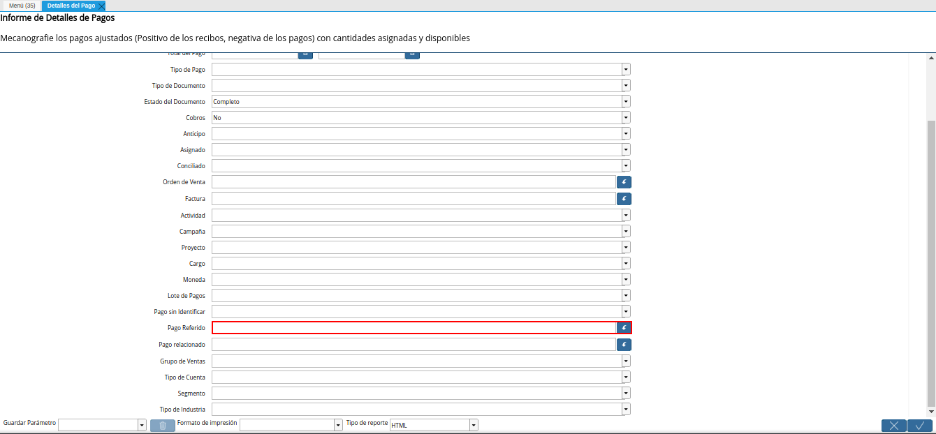 campo pago referido del reporte detalles del pago