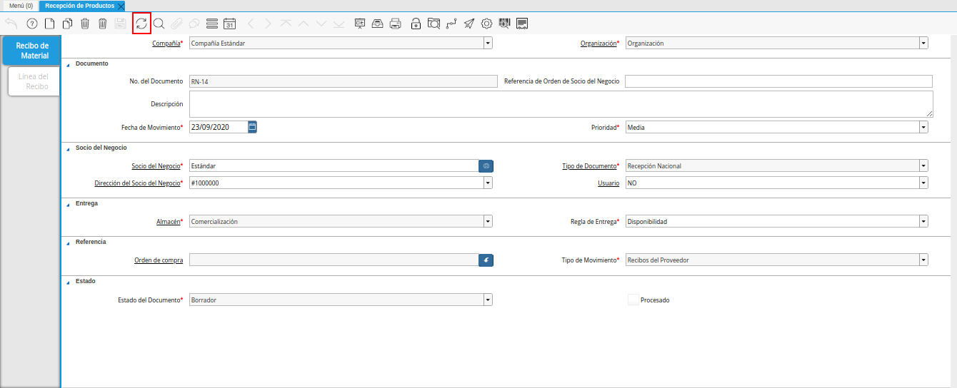 icono refrescar de la ventana recepción de productos