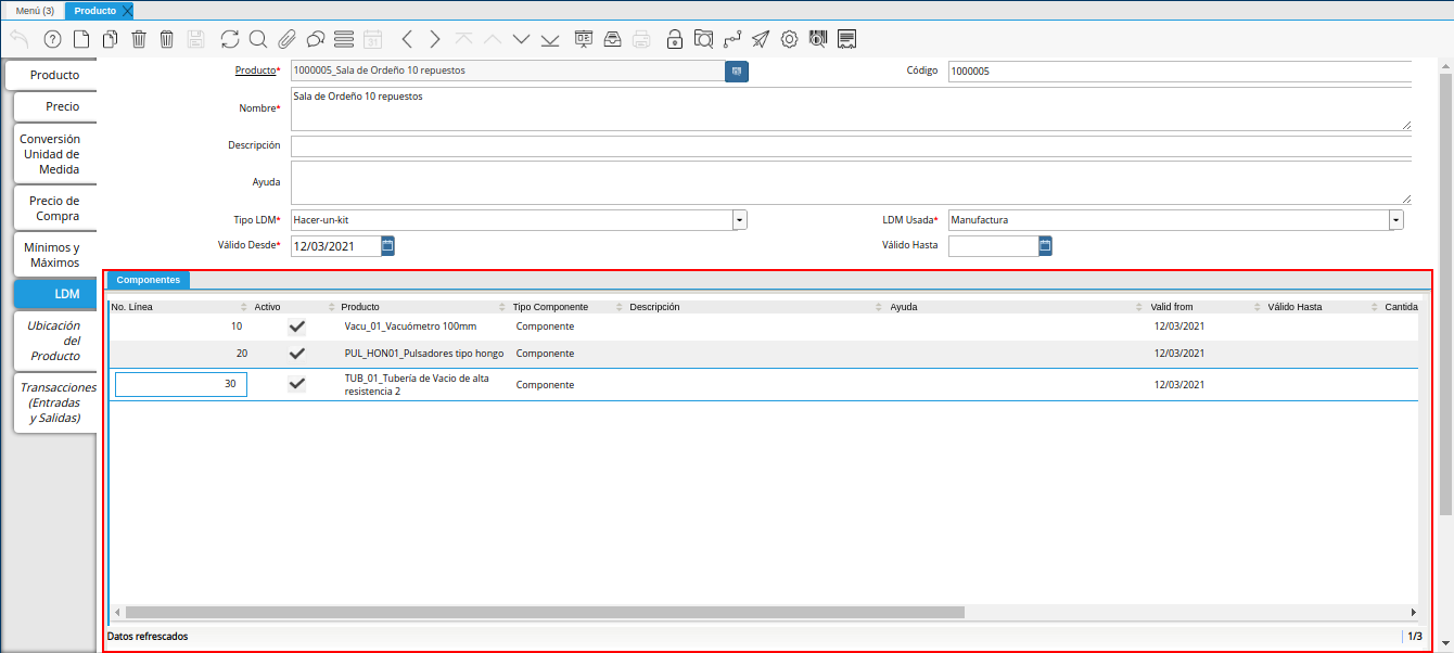 registro de todos los componentes de la pestaña ldm