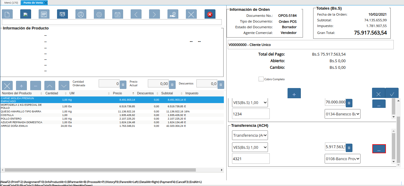 Eliminar una Forma de Pago del Icono Pago de la Ventana Punto de Venta