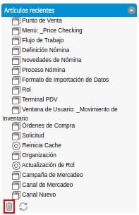 Icono Eliminar de la Sección Artículos Recientes