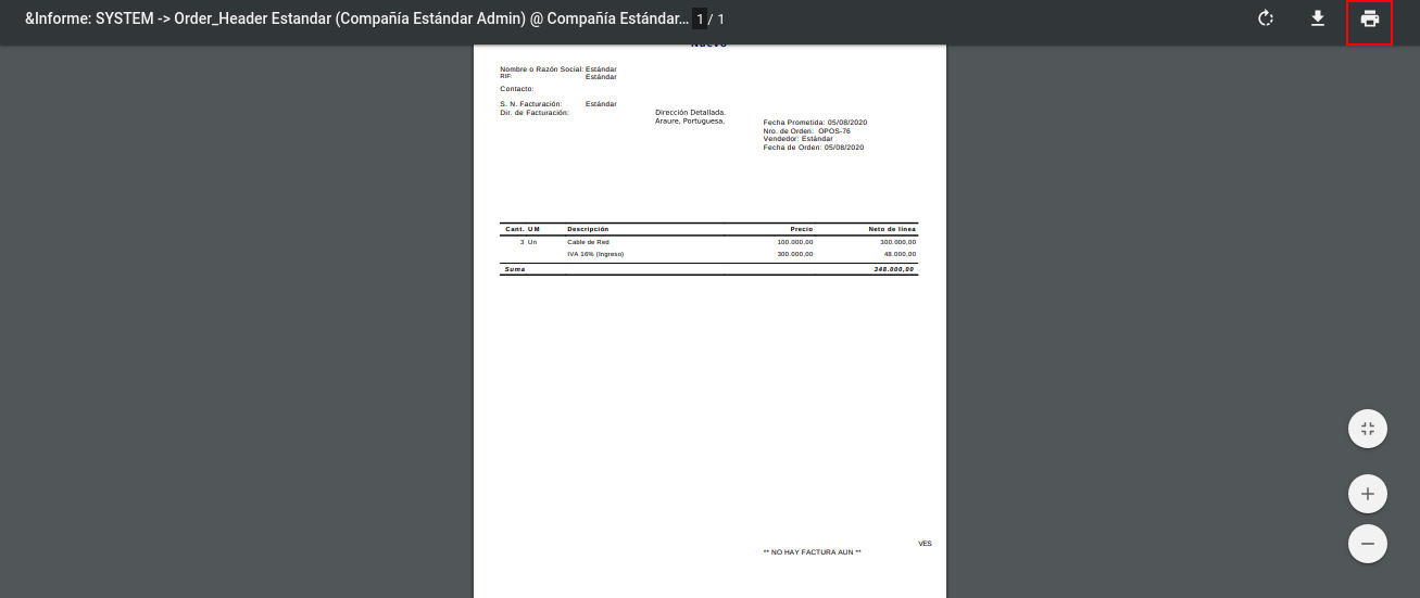 Icono Imprimir de la Ventana Informe