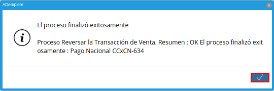 Resultado del Proceso Anular Transacción de Venta