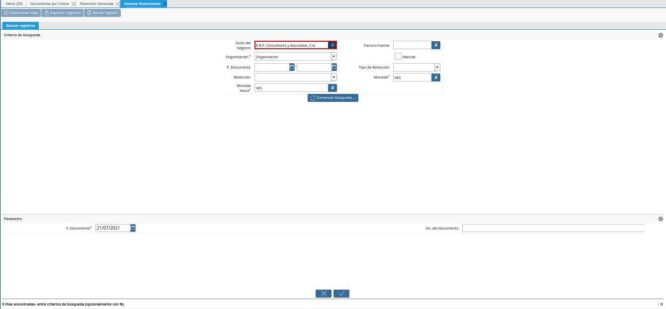 campo socio del negocio de la retención